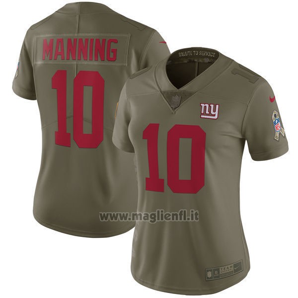 Maglia NFL Limited Donna New York Giants 10 Manning 2017 Salute To Service Verde